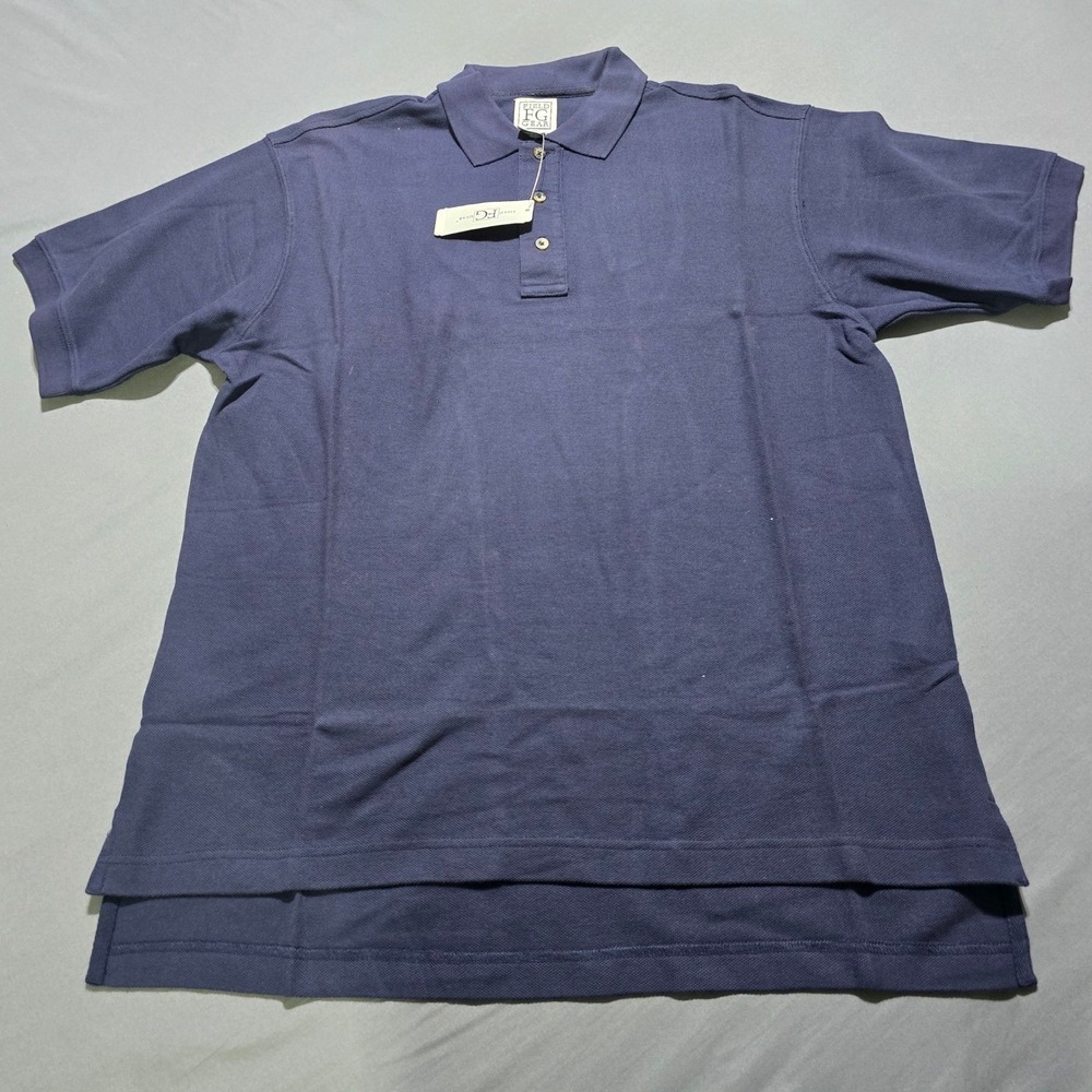 Field Gear Polo Shirt Mens Medium Blue Short Sleeve 100% Cotton Pique NWT